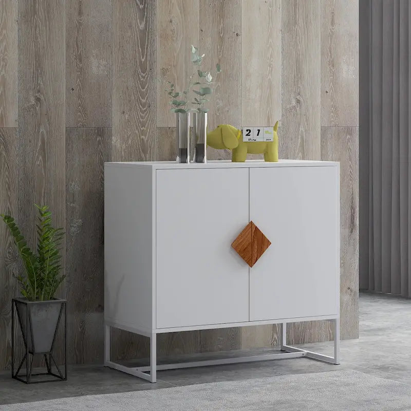 2-Door Sideboard Cabinet with Square Wood Handles - E1 MDF & Iron Frame, UV Painted Surface, 80 lbs Capacity - Multi-Purpose Storage Buffet