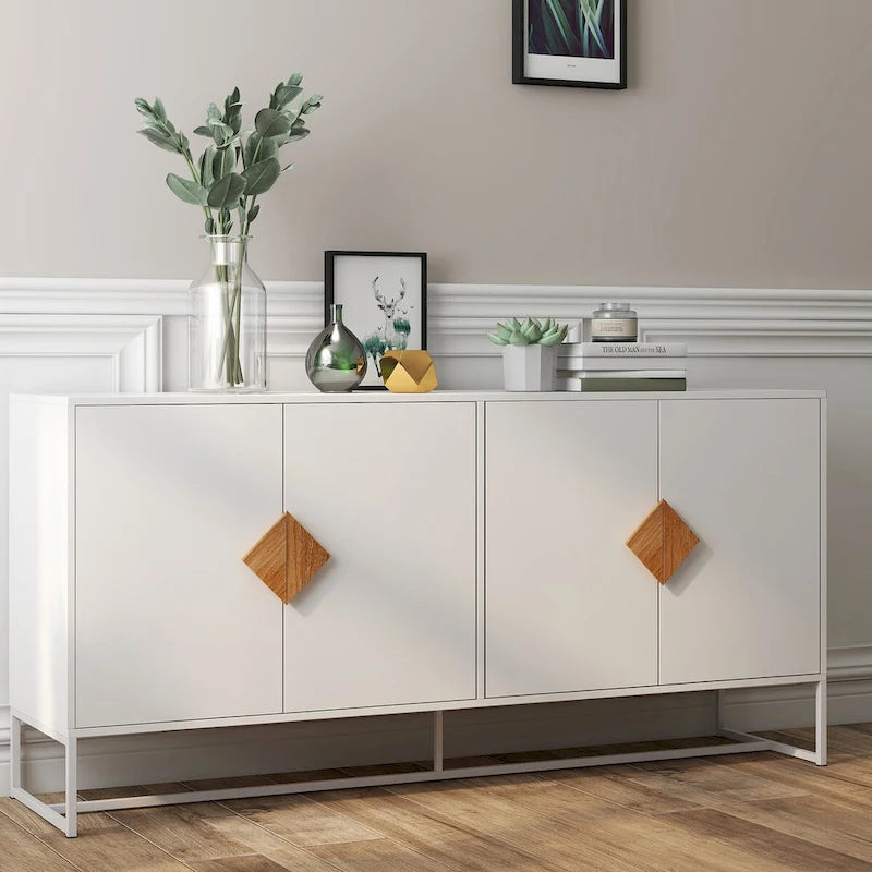 2-Door Sideboard Cabinet with Square Wood Handles - E1 MDF & Iron Frame, UV Painted Surface, 80 lbs Capacity - Multi-Purpose Storage Buffet