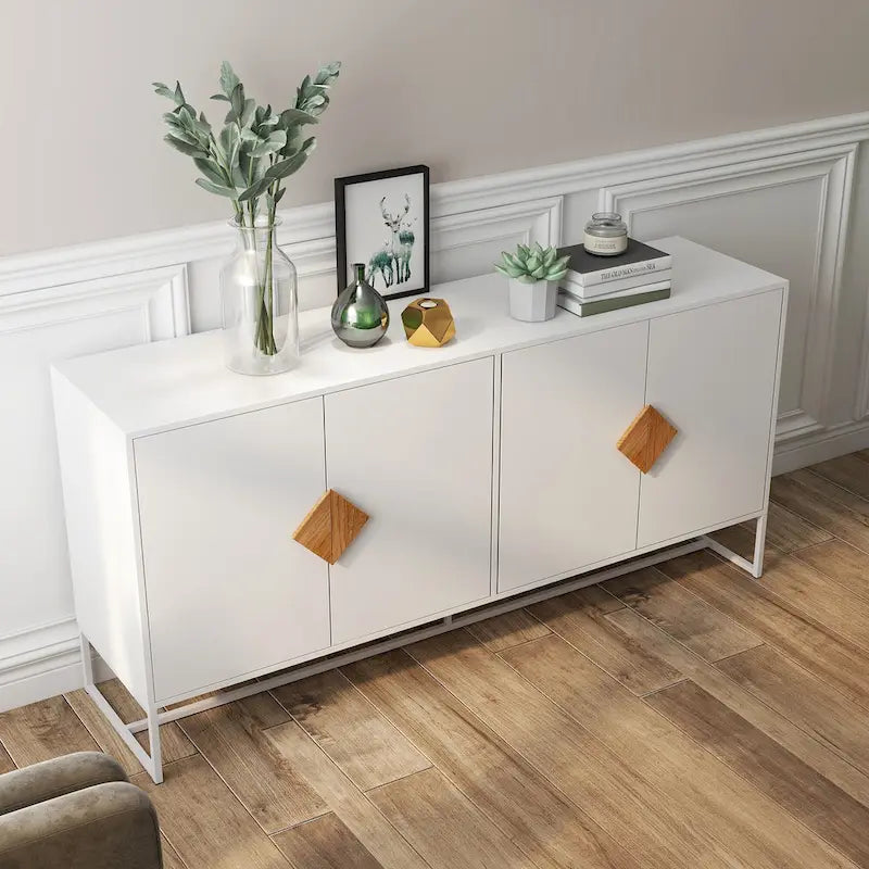 2-Door Sideboard Cabinet with Square Wood Handles - E1 MDF & Iron Frame, UV Painted Surface, 80 lbs Capacity - Multi-Purpose Storage Buffet