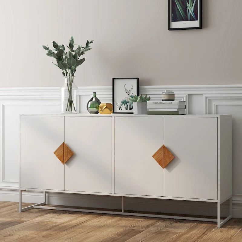 2-Door Sideboard Cabinet with Square Wood Handles - E1 MDF & Iron Frame, UV Painted Surface, 80 lbs Capacity - Multi-Purpose Storage Buffet
