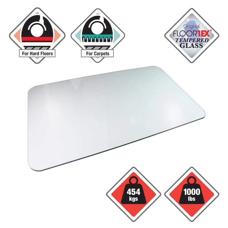 48" x 60" Tempered Glass Chair Mat for Hard Floors & Carpets - Crystal Clear, 1000 lbs Capacity, Ergonomic Surface - Heavy Duty Office Chair Mat