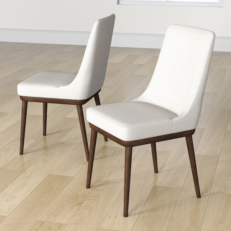 Mid-Century Modern Dining Chairs Set of 2 - Beige Fabric Upholstery, Walnut Wood Base, High Density Cushion, Ergonomic Design - Danish Inspired