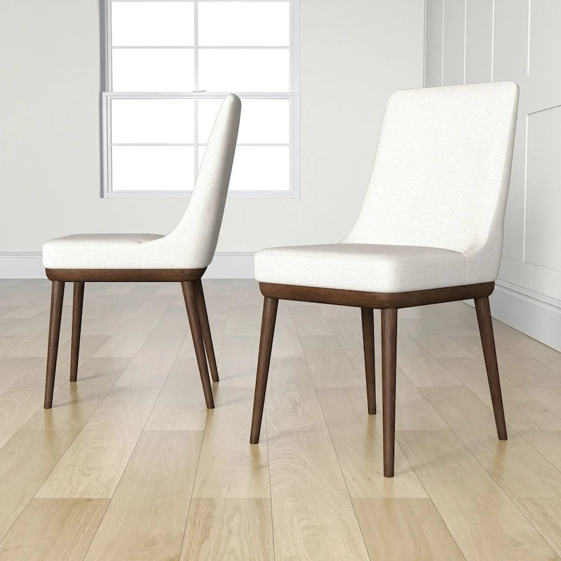 Mid-Century Modern Dining Chairs Set of 2 - Beige Fabric Upholstery, Walnut Wood Base, High Density Cushion, Ergonomic Design - Danish Inspired