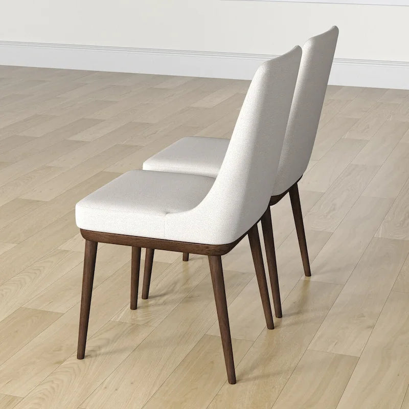 Mid-Century Modern Dining Chairs Set of 2 - Beige Fabric Upholstery, Walnut Wood Base, High Density Cushion, Ergonomic Design - Danish Inspired