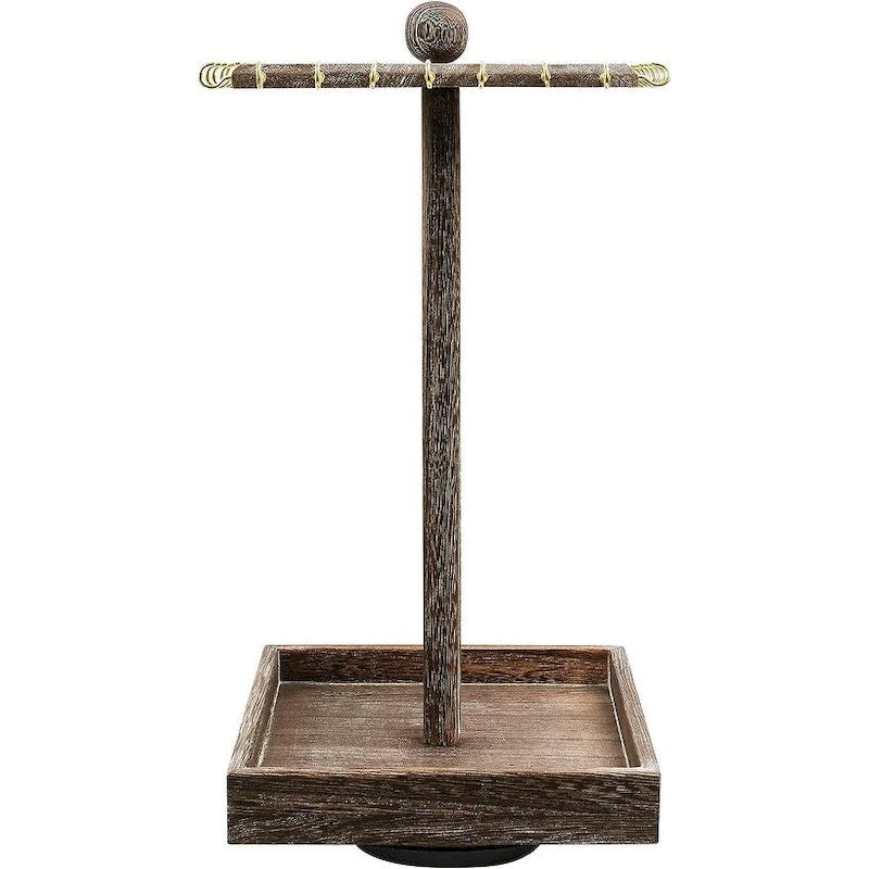 Wooden Rotating Jewelry Organizer Display Tower 28 Hooks Vintage Design Necklace Storage Accessories Base Size S