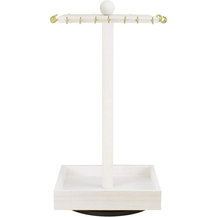 Wooden Rotating Jewelry Organizer Display Tower 28 Hooks Vintage Design Necklace Storage Accessories Base Size S