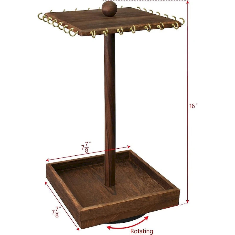 Wooden Rotating Jewelry Organizer Display Tower 28 Hooks Vintage Design Necklace Storage Accessories Base Size S