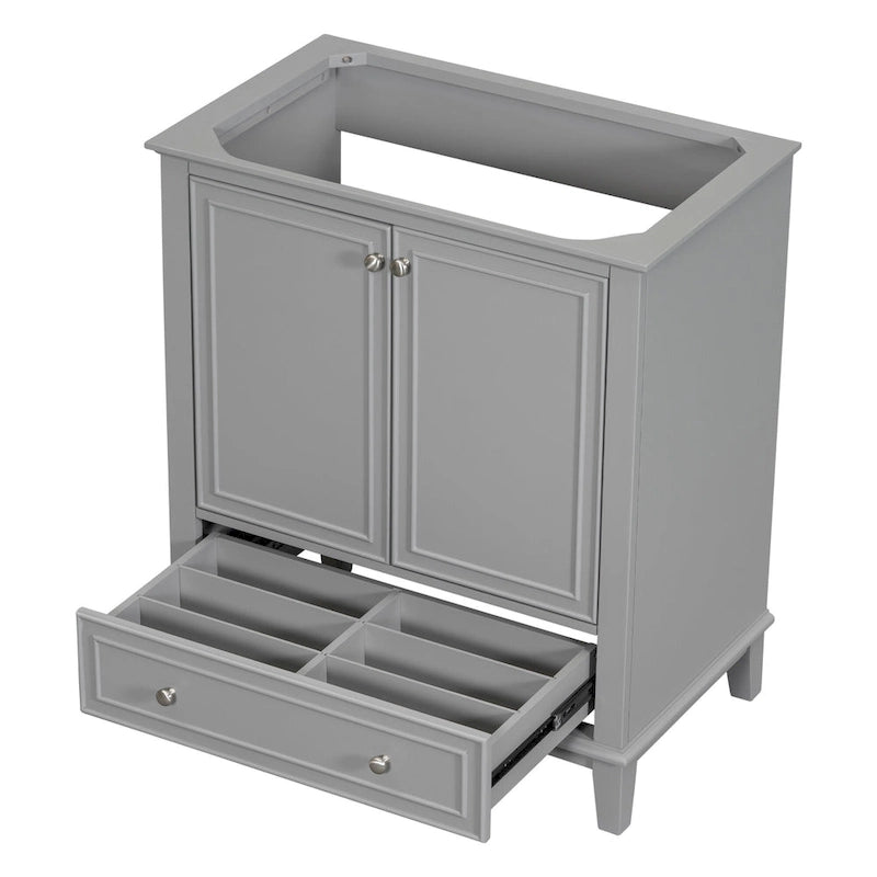Bathroom Vanity Cabinet Base - 2 Doors with Tiered Racks, 1 Drawer, Adjustable Shelf, Solid Wood & MDF, Grey/White Available