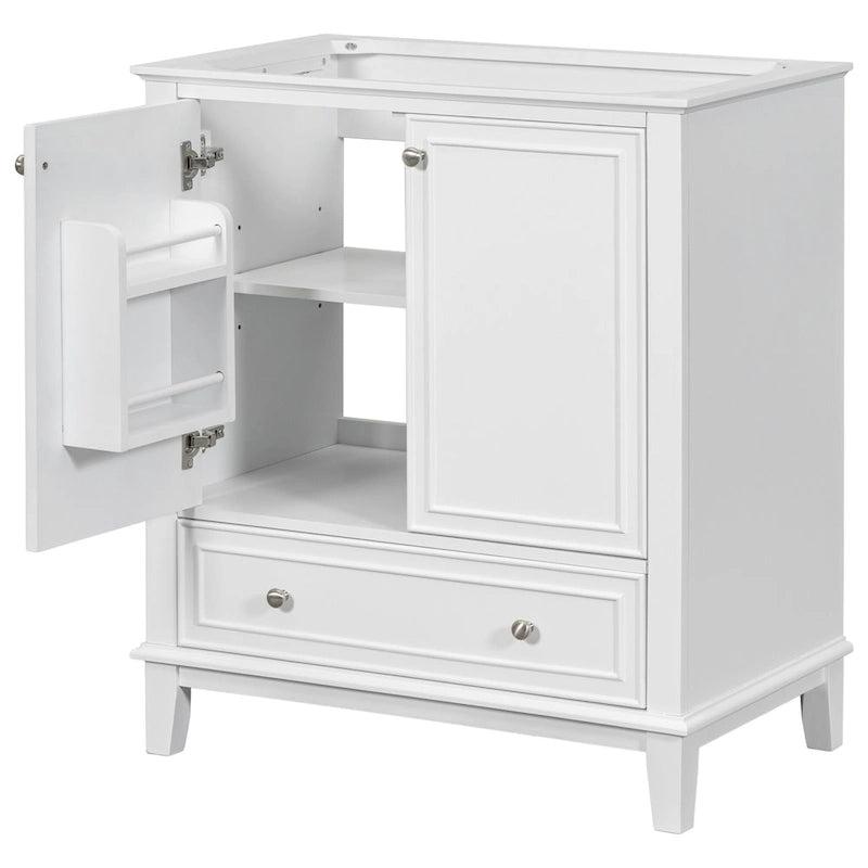 Bathroom Vanity Cabinet Base - 2 Doors with Tiered Racks, 1 Drawer, Adjustable Shelf, Solid Wood & MDF, Grey/White Available