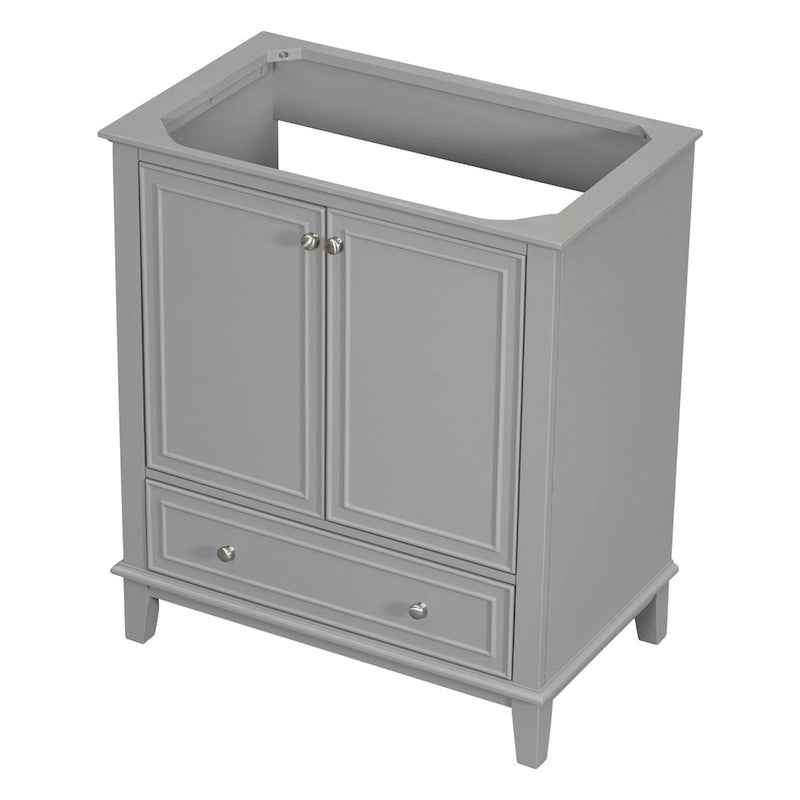 Bathroom Vanity Cabinet Base - 2 Doors with Tiered Racks, 1 Drawer, Adjustable Shelf, Solid Wood & MDF, Grey/White Available