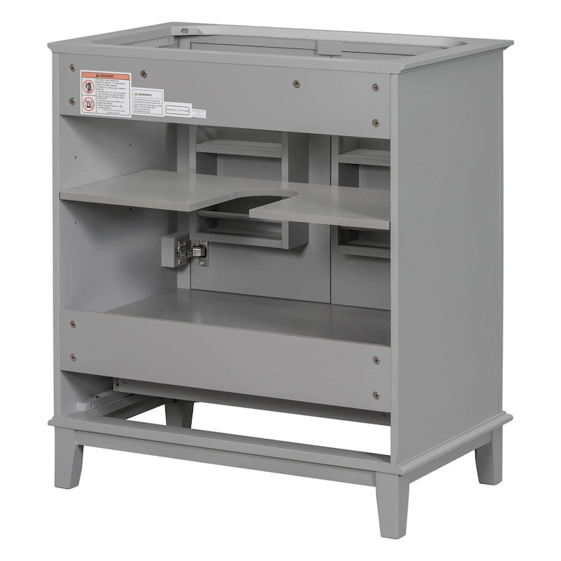 Bathroom Vanity Cabinet Base - 2 Doors with Tiered Racks, 1 Drawer, Adjustable Shelf, Solid Wood & MDF, Grey/White Available