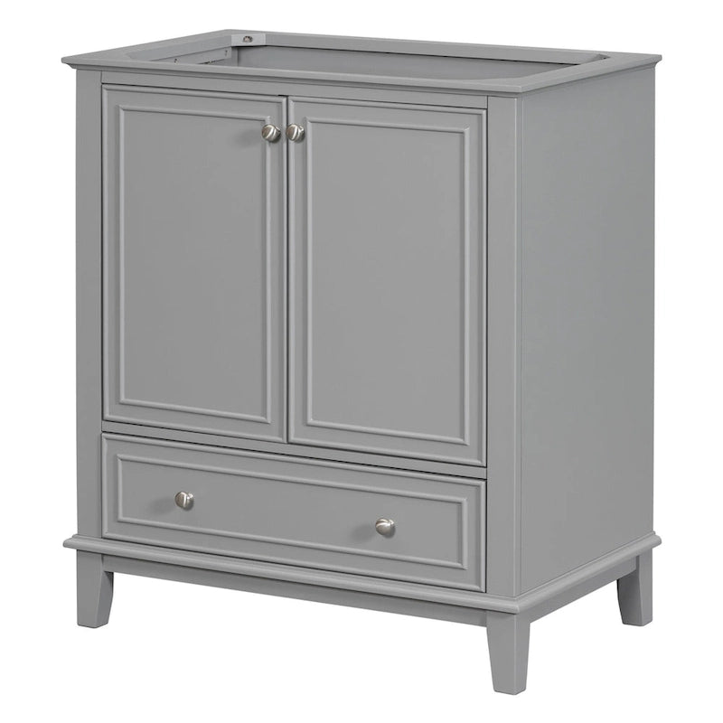 Bathroom Vanity Cabinet Base - 2 Doors with Tiered Racks, 1 Drawer, Adjustable Shelf, Solid Wood & MDF, Grey/White Available