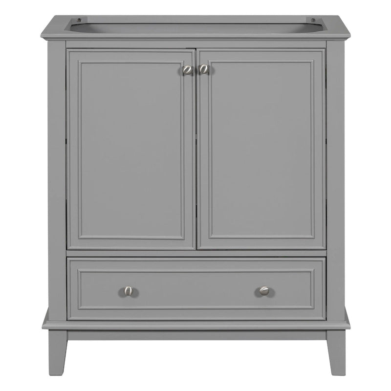 Bathroom Vanity Cabinet Base - 2 Doors with Tiered Racks, 1 Drawer, Adjustable Shelf, Solid Wood & MDF, Grey/White Available