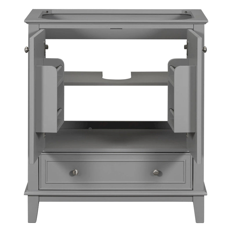 Bathroom Vanity Cabinet Base - 2 Doors with Tiered Racks, 1 Drawer, Adjustable Shelf, Solid Wood & MDF, Grey/White Available