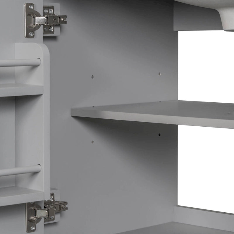 Bathroom Vanity Cabinet Base - 2 Doors with Tiered Racks, 1 Drawer, Adjustable Shelf, Solid Wood & MDF, Grey/White Available