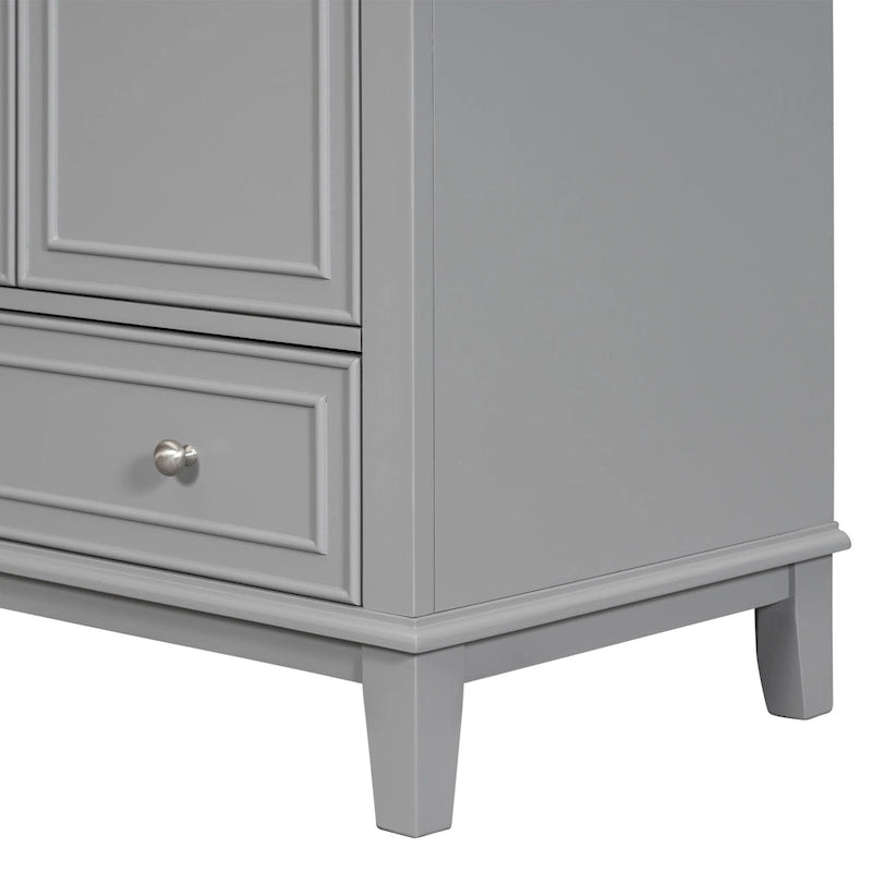 Bathroom Vanity Cabinet Base - 2 Doors with Tiered Racks, 1 Drawer, Adjustable Shelf, Solid Wood & MDF, Grey/White Available