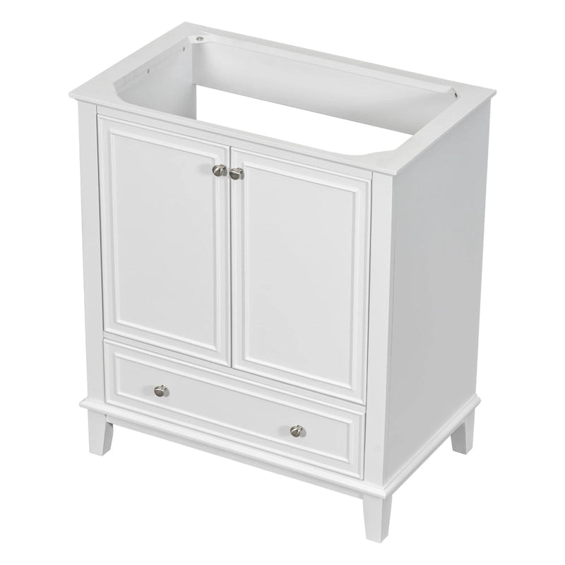 Bathroom Vanity Cabinet Base - 2 Doors with Tiered Racks, 1 Drawer, Adjustable Shelf, Solid Wood & MDF, Grey/White Available
