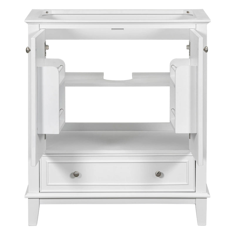 Bathroom Vanity Cabinet Base - 2 Doors with Tiered Racks, 1 Drawer, Adjustable Shelf, Solid Wood & MDF, Grey/White Available