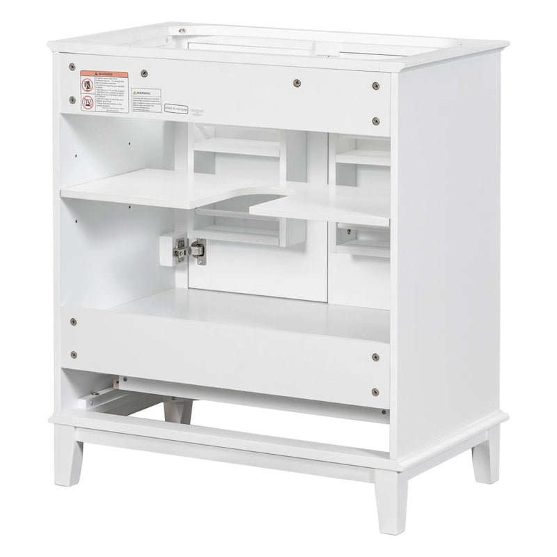 Bathroom Vanity Cabinet Base - 2 Doors with Tiered Racks, 1 Drawer, Adjustable Shelf, Solid Wood & MDF, Grey/White Available