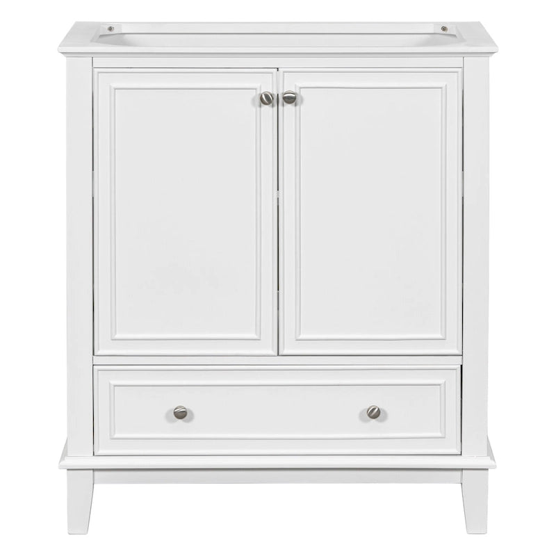 Bathroom Vanity Cabinet Base - 2 Doors with Tiered Racks, 1 Drawer, Adjustable Shelf, Solid Wood & MDF, Grey/White Available