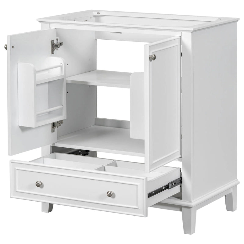 Bathroom Vanity Cabinet Base - 2 Doors with Tiered Racks, 1 Drawer, Adjustable Shelf, Solid Wood & MDF, Grey/White Available