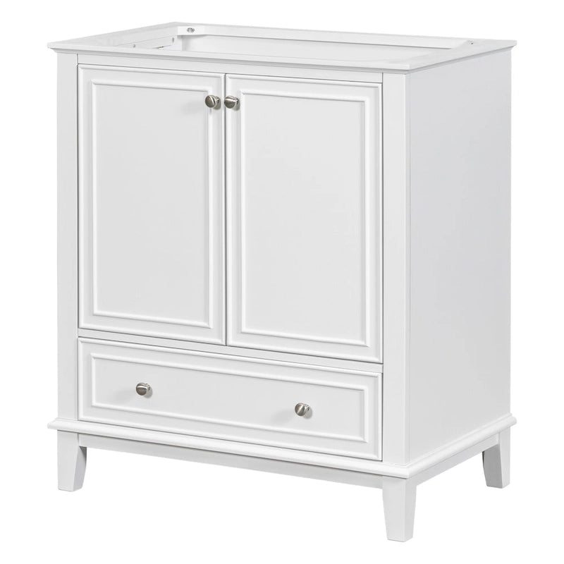 Bathroom Vanity Cabinet Base - 2 Doors with Tiered Racks, 1 Drawer, Adjustable Shelf, Solid Wood & MDF, Grey/White Available