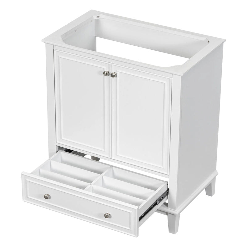 Bathroom Vanity Cabinet Base - 2 Doors with Tiered Racks, 1 Drawer, Adjustable Shelf, Solid Wood & MDF, Grey/White Available