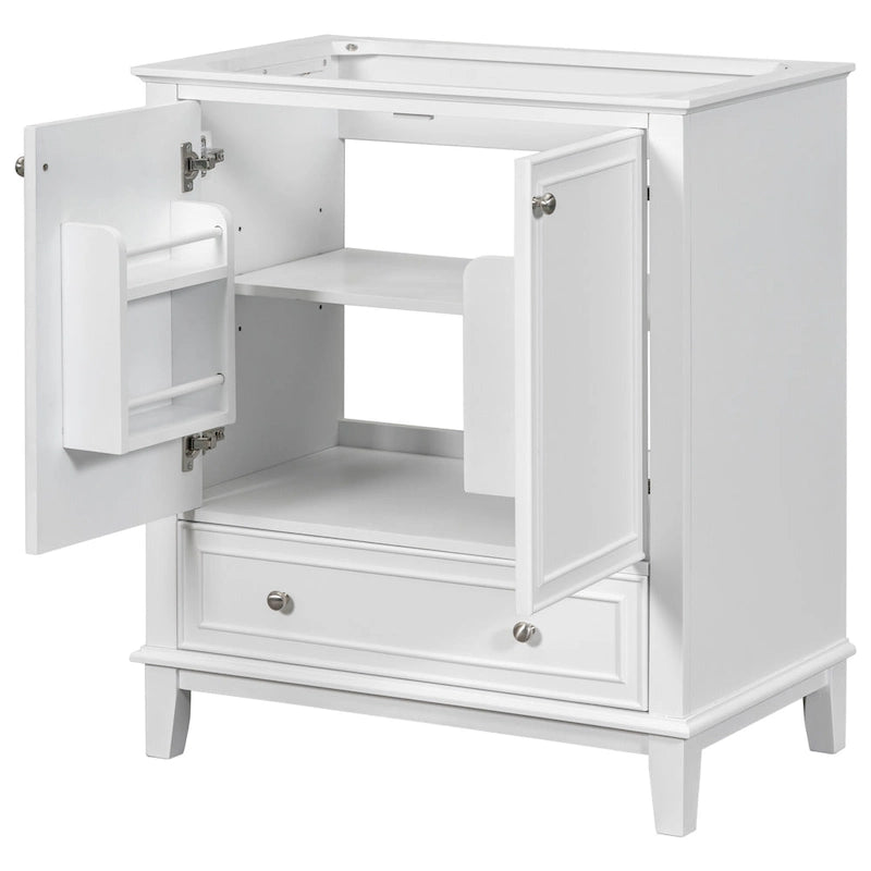 Bathroom Vanity Cabinet Base - 2 Doors with Tiered Racks, 1 Drawer, Adjustable Shelf, Solid Wood & MDF, Grey/White Available