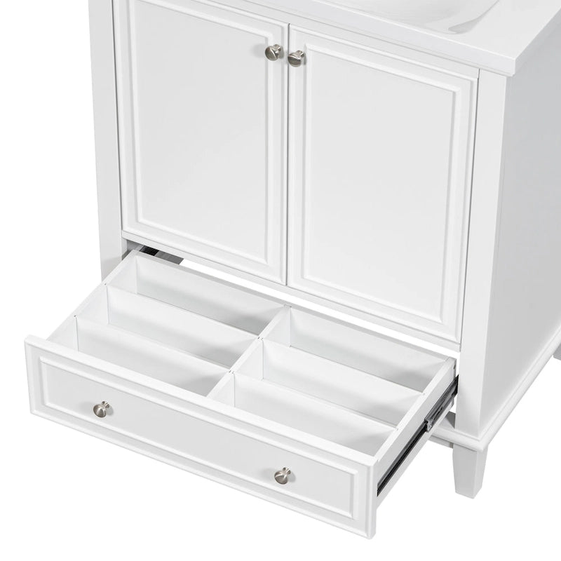 Bathroom Vanity Cabinet Base - 2 Doors with Tiered Racks, 1 Drawer, Adjustable Shelf, Solid Wood & MDF, Grey/White Available