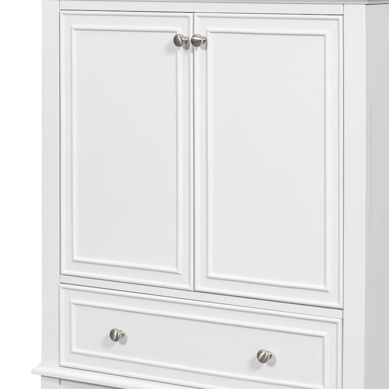 Bathroom Vanity Cabinet Base - 2 Doors with Tiered Racks, 1 Drawer, Adjustable Shelf, Solid Wood & MDF, Grey/White Available