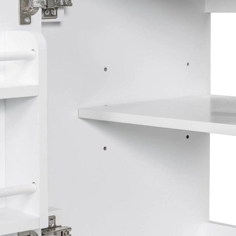 Bathroom Vanity Cabinet Base - 2 Doors with Tiered Racks, 1 Drawer, Adjustable Shelf, Solid Wood & MDF, Grey/White Available