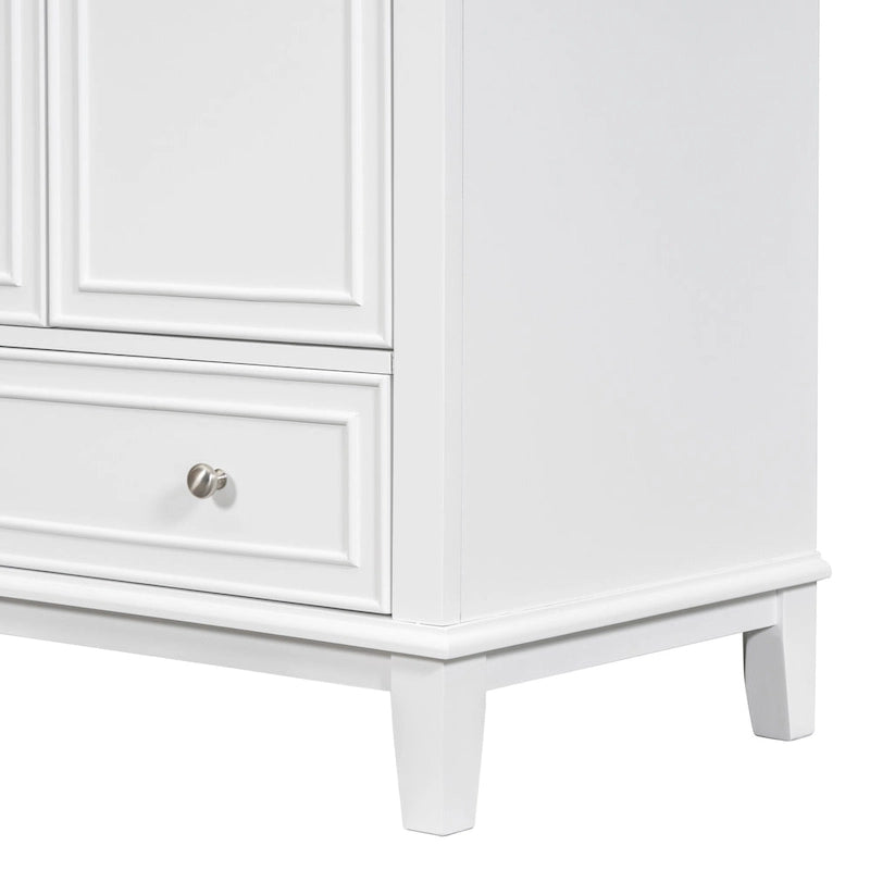 Bathroom Vanity Cabinet Base - 2 Doors with Tiered Racks, 1 Drawer, Adjustable Shelf, Solid Wood & MDF, Grey/White Available
