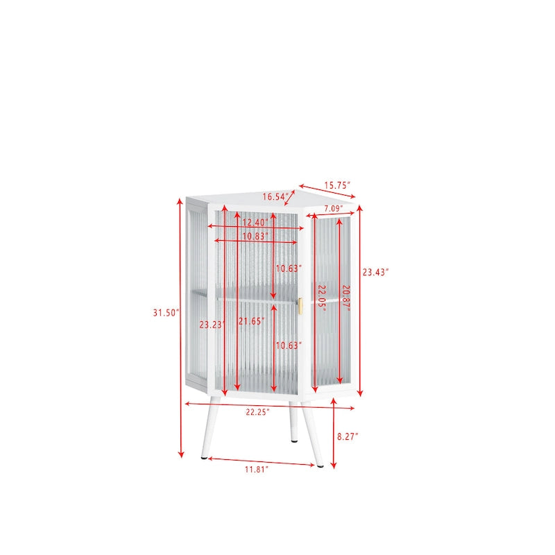 3-Tier Corner Cabinet - Tempered Glass Doors, Iron Frame, 66lb Top Capacity, Black/White, Double-Layer Storage, 22x43"