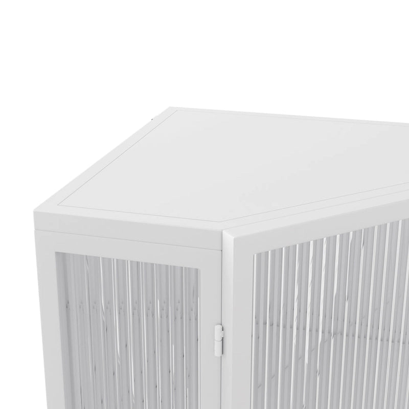 3-Tier Corner Cabinet - Tempered Glass Doors, Iron Frame, 66lb Top Capacity, Black/White, Double-Layer Storage, 22x43"