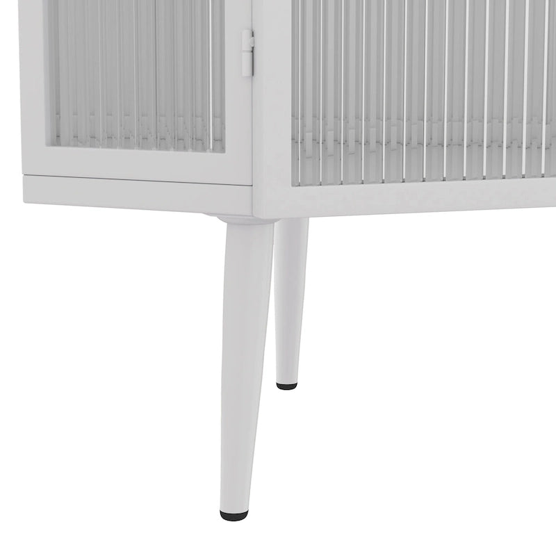 3-Tier Corner Cabinet - Tempered Glass Doors, Iron Frame, 66lb Top Capacity, Black/White, Double-Layer Storage, 22x43"
