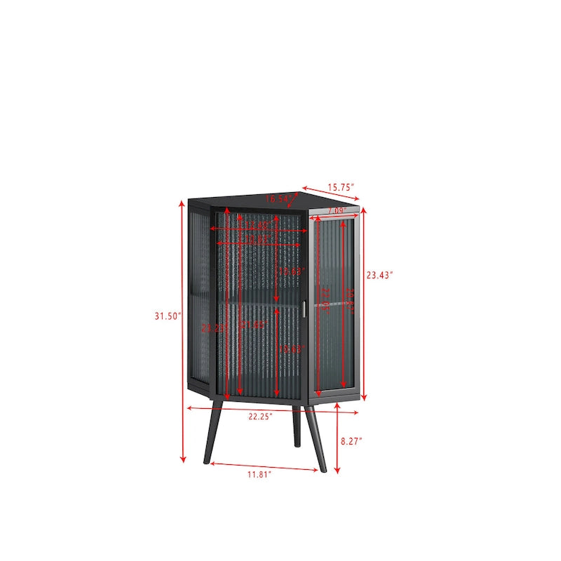 3-Tier Corner Cabinet - Tempered Glass Doors, Iron Frame, 66lb Top Capacity, Black/White, Double-Layer Storage, 22x43"