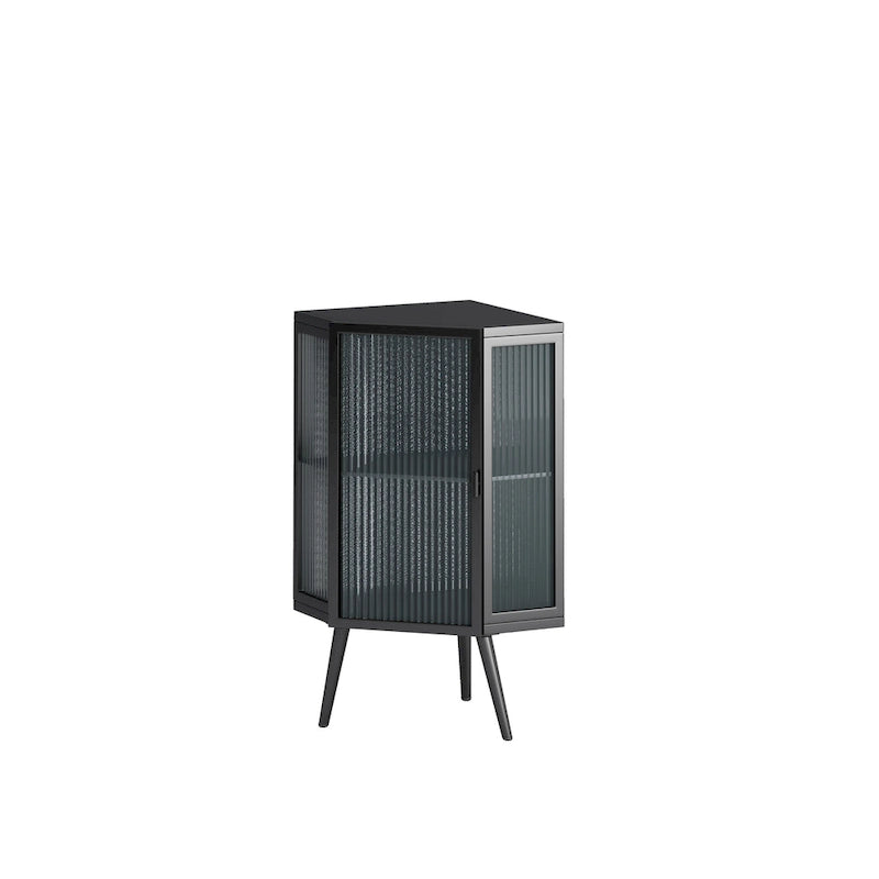 3-Tier Corner Cabinet - Tempered Glass Doors, Iron Frame, 66lb Top Capacity, Black/White, Double-Layer Storage, 22x43"