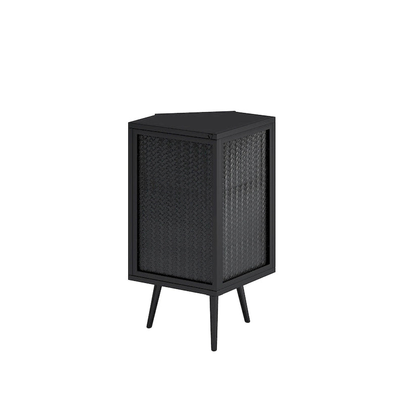 3-Tier Corner Cabinet - Tempered Glass Doors, Iron Frame, 66lb Top Capacity, Black/White, Double-Layer Storage, 22x43"