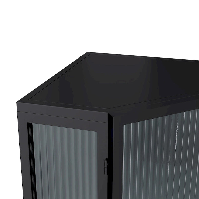 3-Tier Corner Cabinet - Tempered Glass Doors, Iron Frame, 66lb Top Capacity, Black/White, Double-Layer Storage, 22x43"