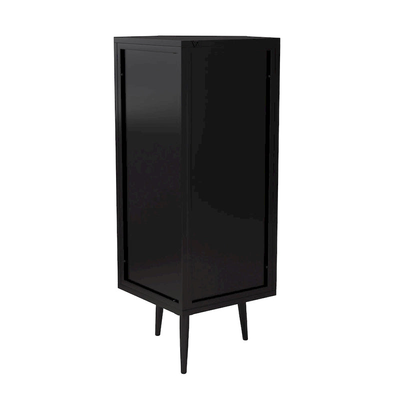 3-Tier Corner Cabinet - Tempered Glass Doors, Iron Frame, 66lb Top Capacity, Black/White, Double-Layer Storage, 22x43"