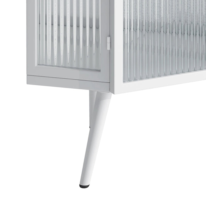 3-Tier Corner Cabinet - Tempered Glass Doors, Iron Frame, 66lb Top Capacity, Black/White, Double-Layer Storage, 22x43"