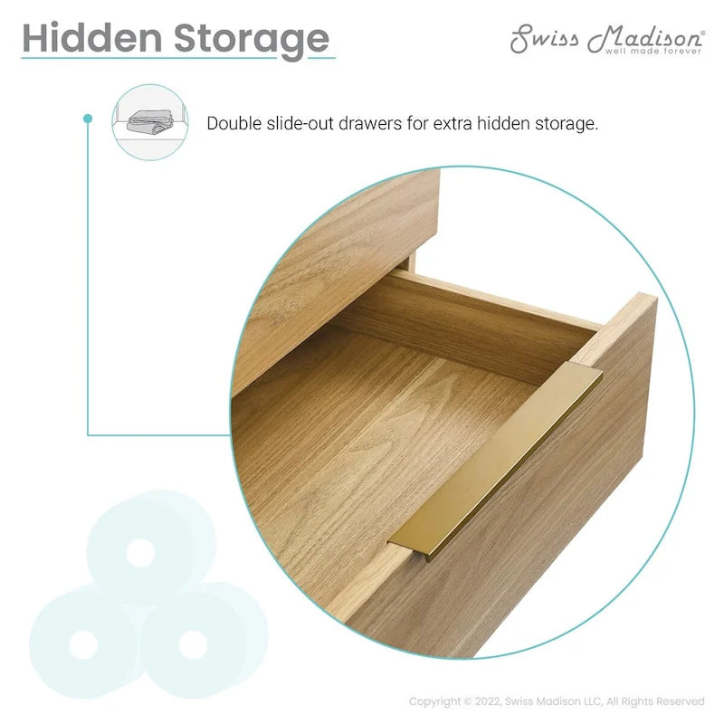 24-Inch Bathroom Vanity in Oak - Mid-Century Modern with Ceramic Top, 2 Soft-Close Drawers, Single Basin, Freestanding