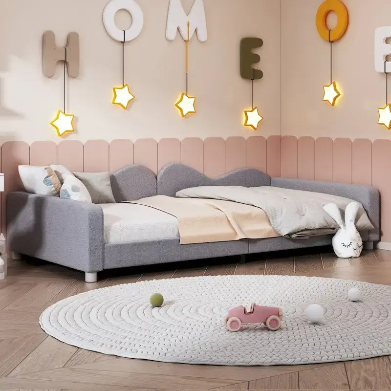 Twin Upholstered Daybed with Cloud-Shaped Backrest - Sherpa Fabric, 81L x 42W x 20.8H, Modern Bedroom Furniture
