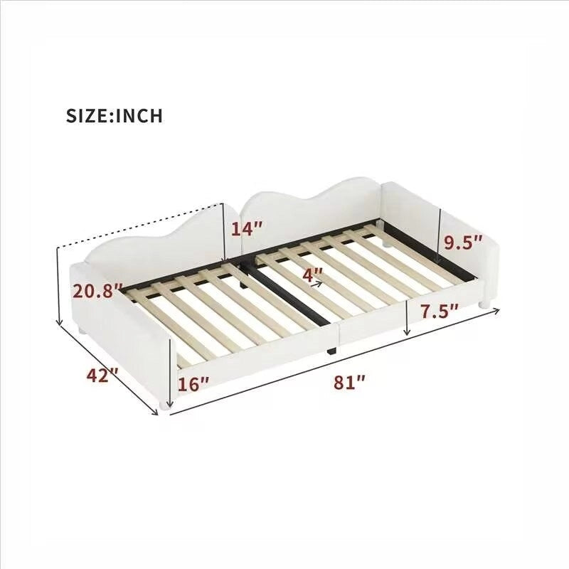 Twin Upholstered Daybed with Cloud-Shaped Backrest - Sherpa Fabric, 81L x 42W x 20.8H, Modern Bedroom Furniture