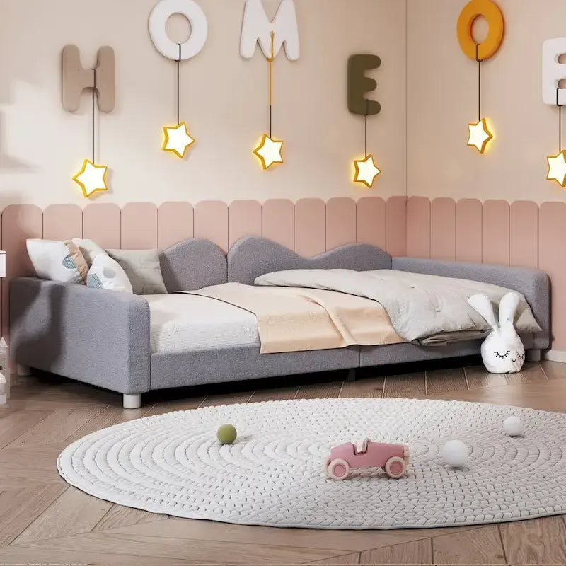 Twin Upholstered Daybed with Cloud-Shaped Backrest - Sherpa Fabric, 81L x 42W x 20.8H, Modern Bedroom Furniture