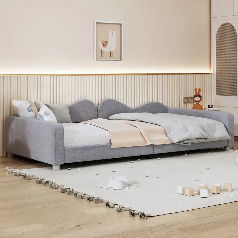 Twin Upholstered Daybed with Cloud-Shaped Backrest - Sherpa Fabric, 81L x 42W x 20.8H, Modern Bedroom Furniture