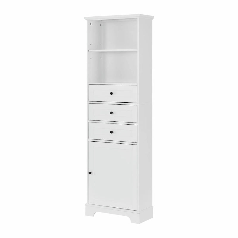 Tall Storage Cabinet with 3 Drawers, Adjustable Shelves & Door - MDF Waterproof Bathroom Organizer with Anti-Tipping Device for Multi-Room Use