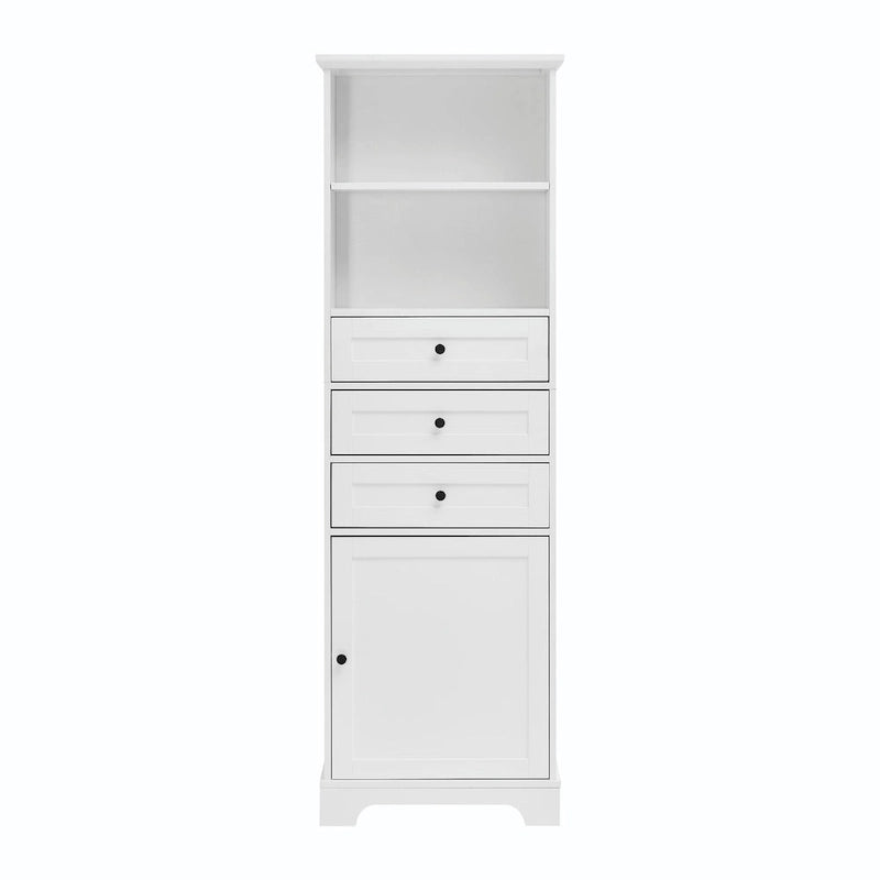 Tall Storage Cabinet with 3 Drawers, Adjustable Shelves & Door - MDF Waterproof Bathroom Organizer with Anti-Tipping Device for Multi-Room Use