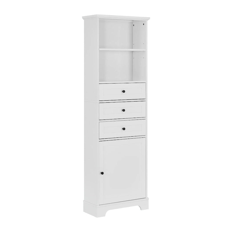 Tall Storage Cabinet with 3 Drawers, Adjustable Shelves & Door - MDF Waterproof Bathroom Organizer with Anti-Tipping Device for Multi-Room Use