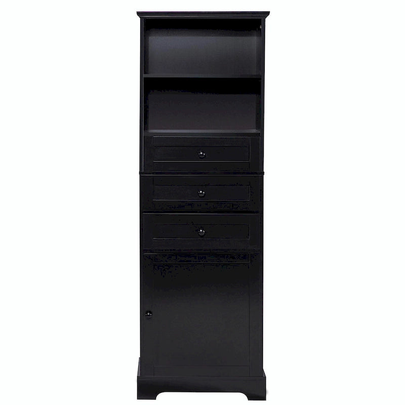 Tall Storage Cabinet with 3 Drawers, Adjustable Shelves & Door - MDF Waterproof Bathroom Organizer with Anti-Tipping Device for Multi-Room Use
